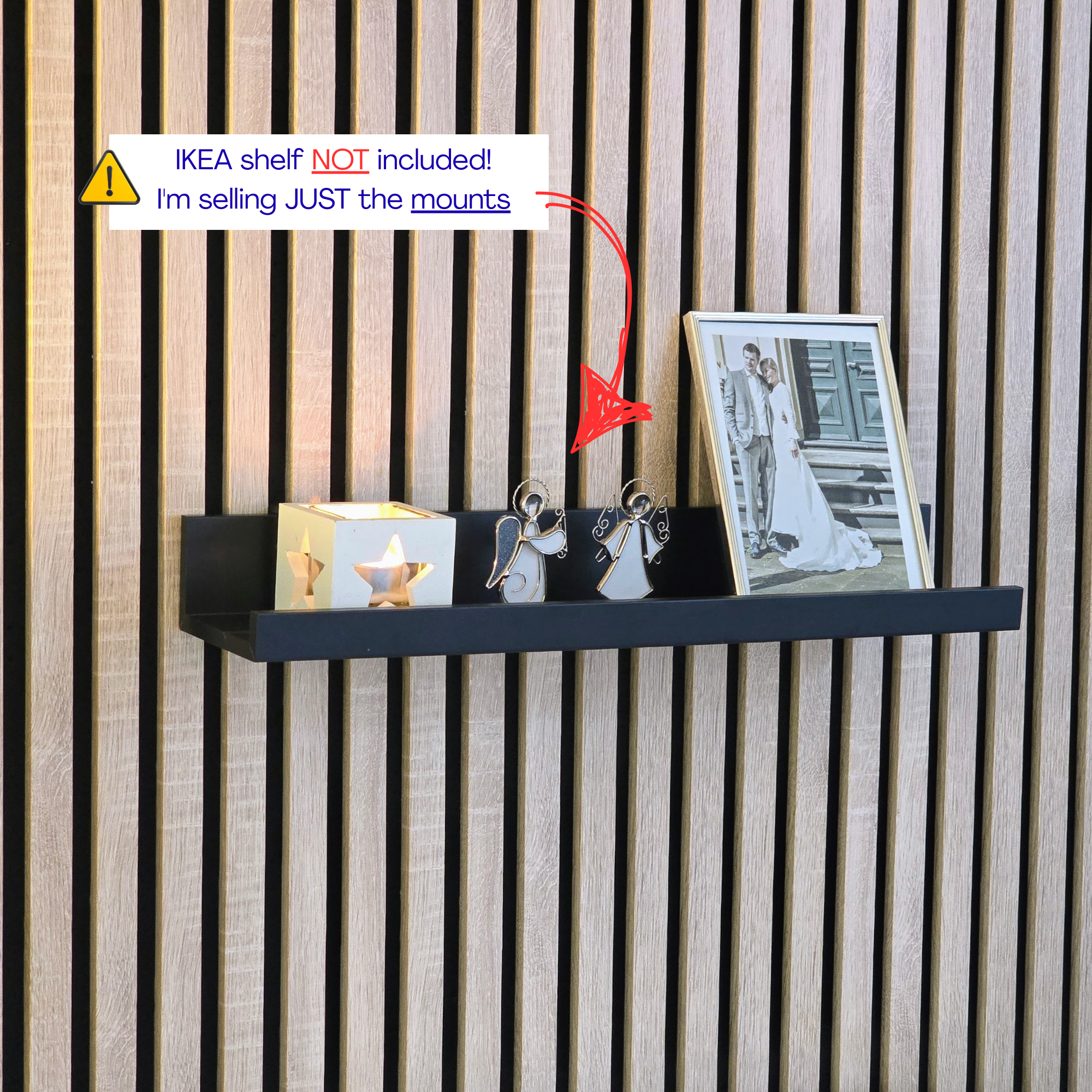 Shelf Brackets for IKEA MOSSLANDA Picture Ledge - Installation Type: Wall Clip