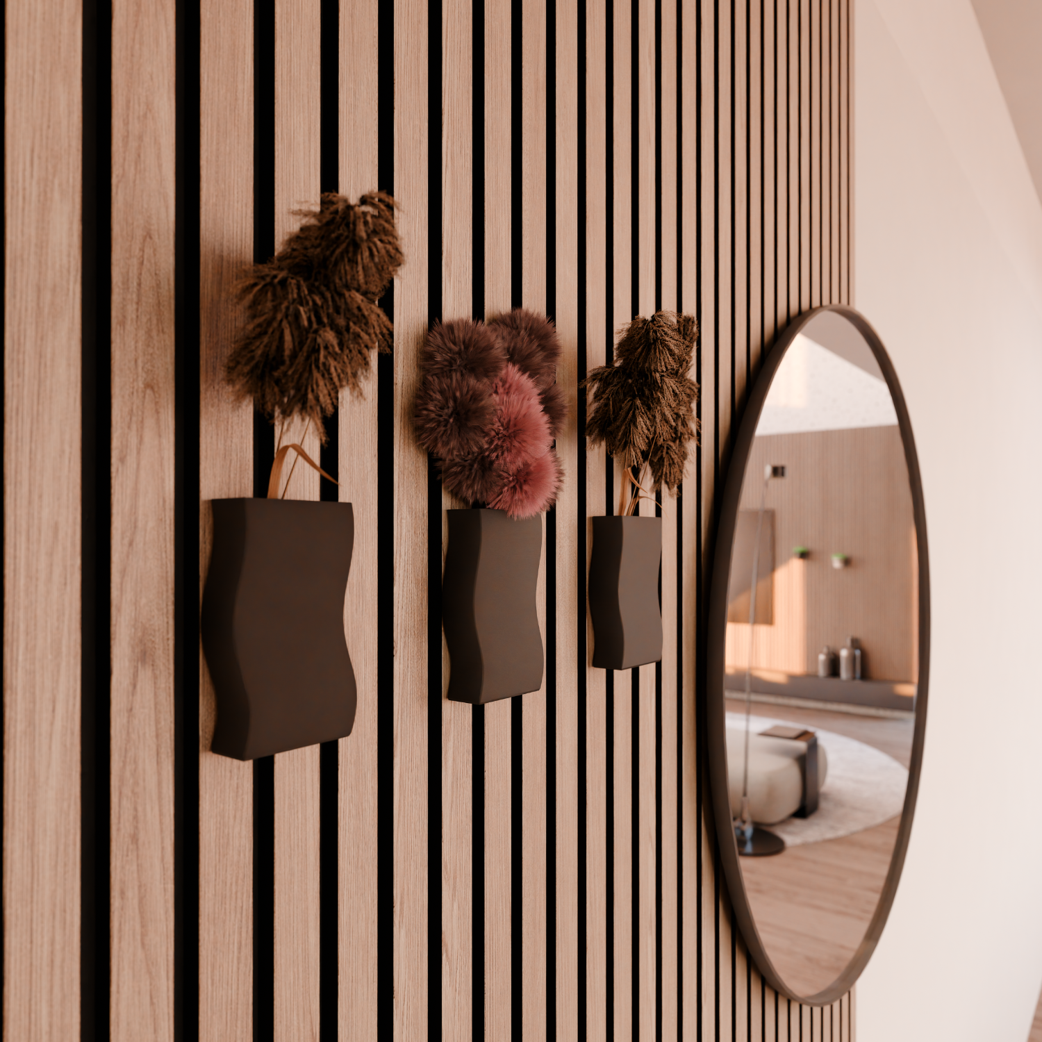 Acoustic panel vase for dried flowers - Installation type: Wall Clip