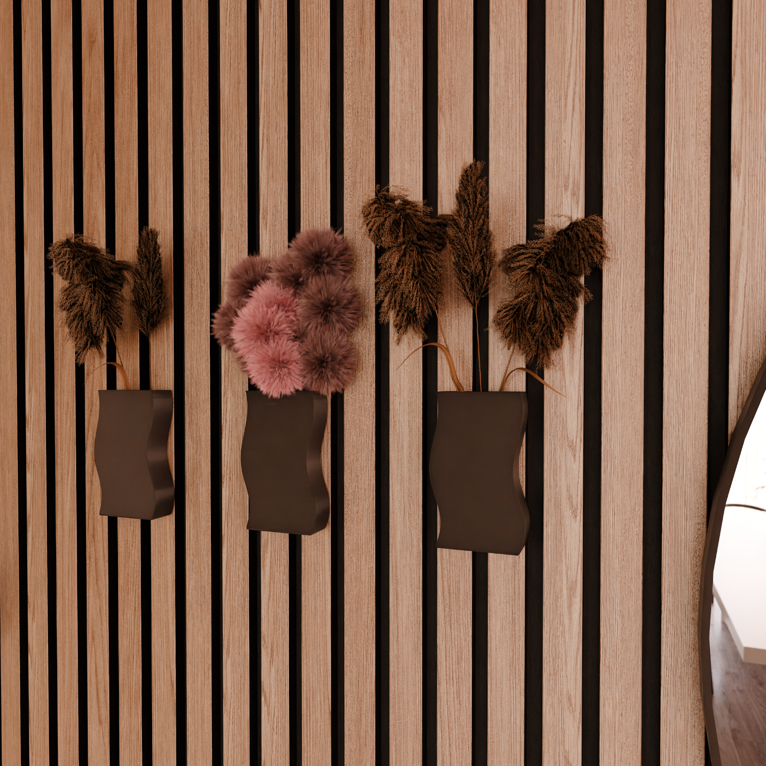 Acoustic panel vase for dried flowers - Installation type: Wall Clip