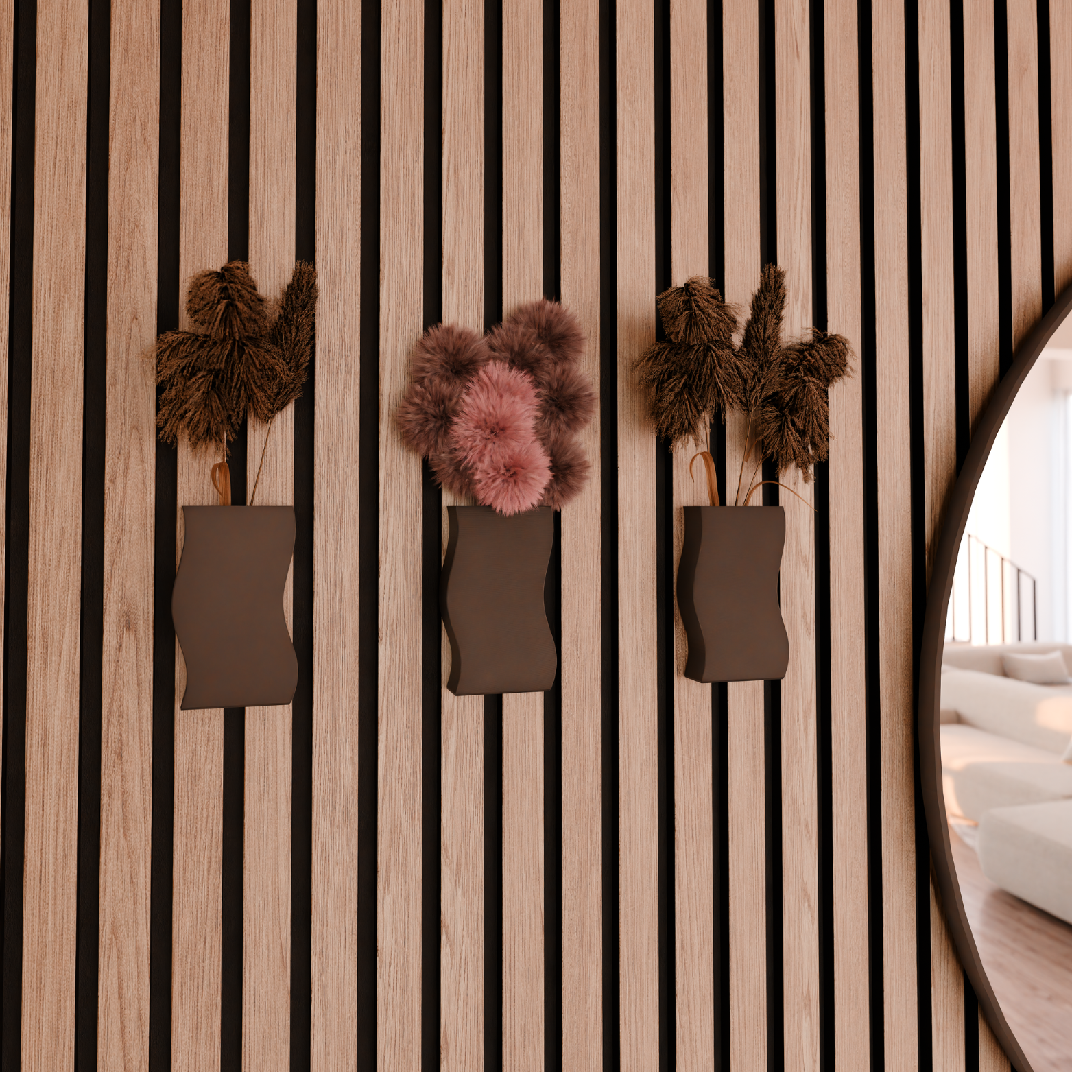 Acoustic panel vase for dried flowers - Installation type: Wall Clip