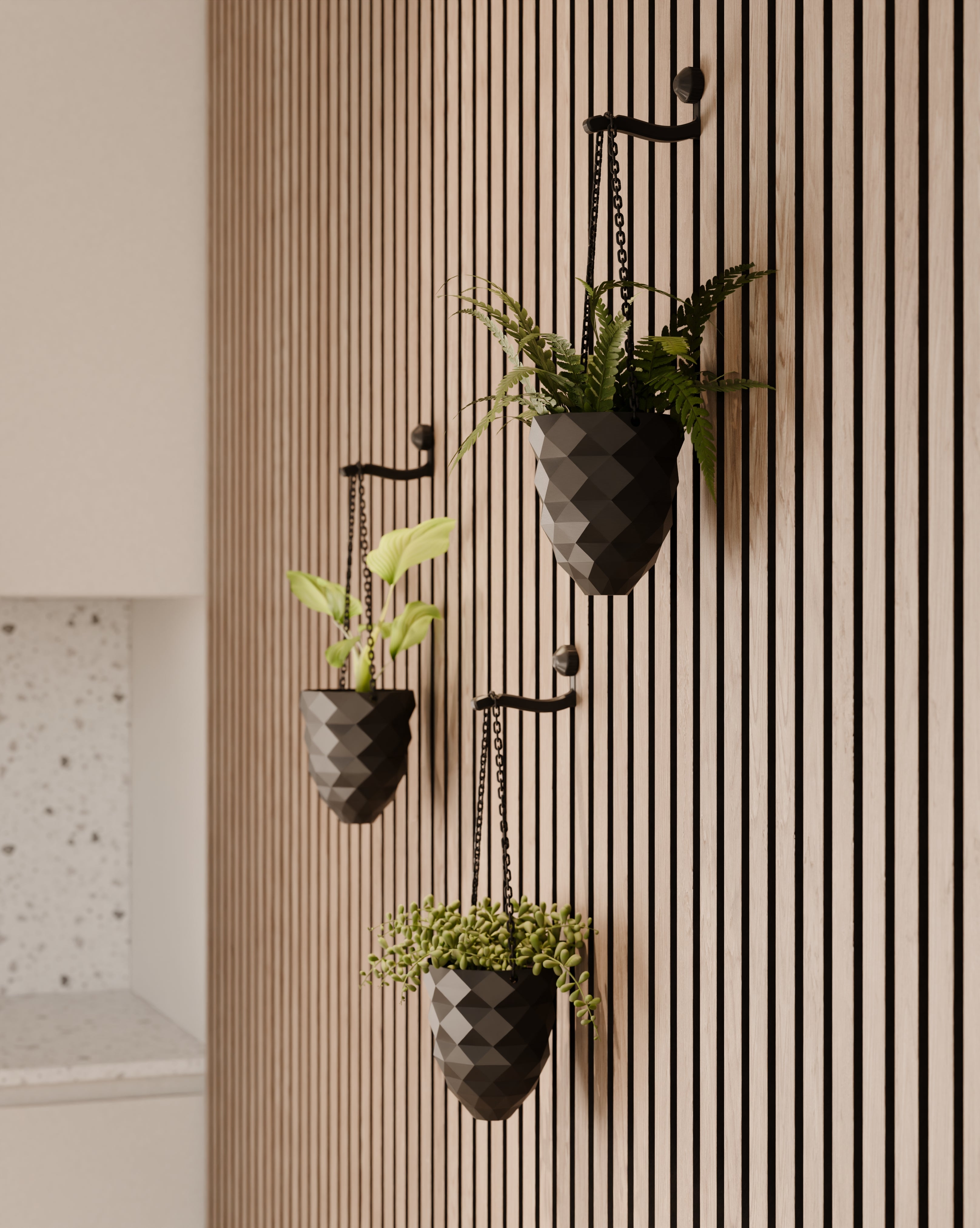 Hangende plantenvaas voor akoestische panelen